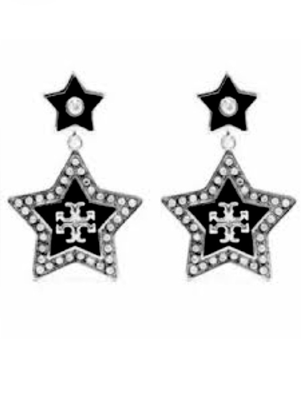 TORY BURCH SILVER LOGO PAVÉ FALLING STAR DROP EARRINGS ⭐️